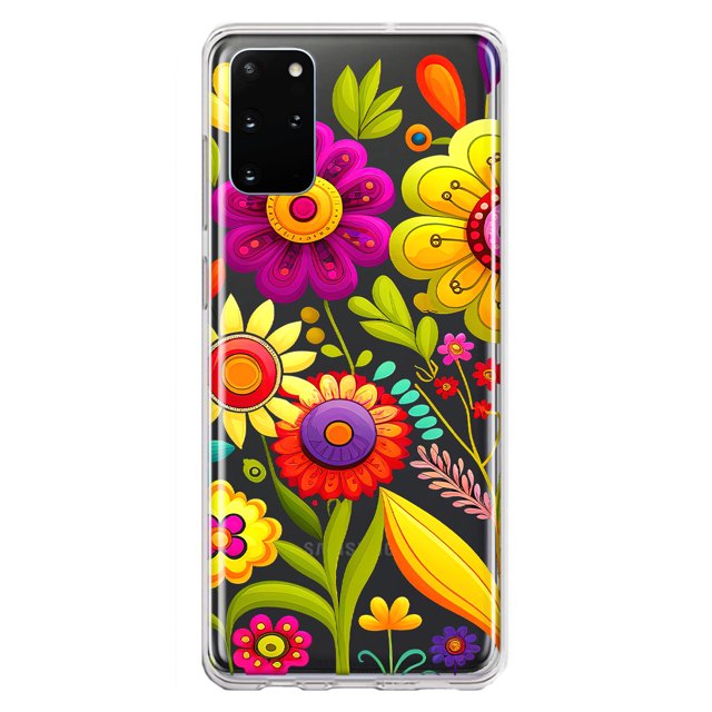 MUNDAZE Samsung Galaxy S20 Plus Shockproof Clear Hybrid Protective Phone Case Colorful Yellow Pink Folk Style Floral Spring Flowers Cover