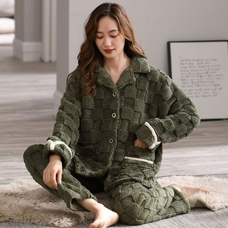 

QWZNDZGR Pajama Couple Man And Woman Winter Flannel Sleepwear Warm Fleece Couple Pajamas Set Women Pyjamas Men Pijamas Home Clothes Suits