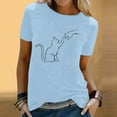 thumbnail image 2 of TSADFHJI Chandails en Molleton pour Femmes Tendance 2024 Printemps Été Imprimé Chats Manches Courtes Col Rond T-Shirt Haut TTG Bleu, 2 of 5
