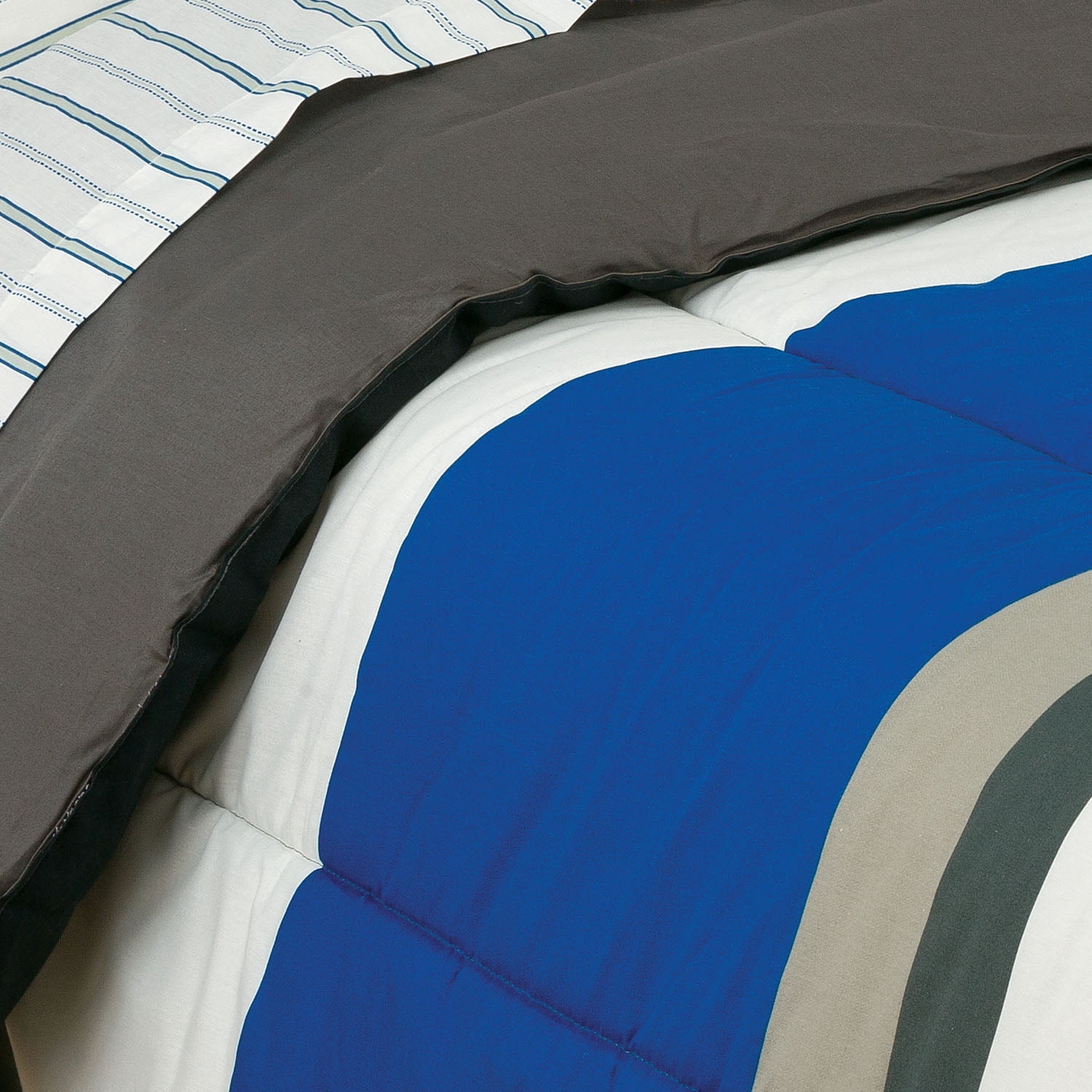 Queen Comforter Set, Rugby Stripe Blue Reversible Bed in a Bag