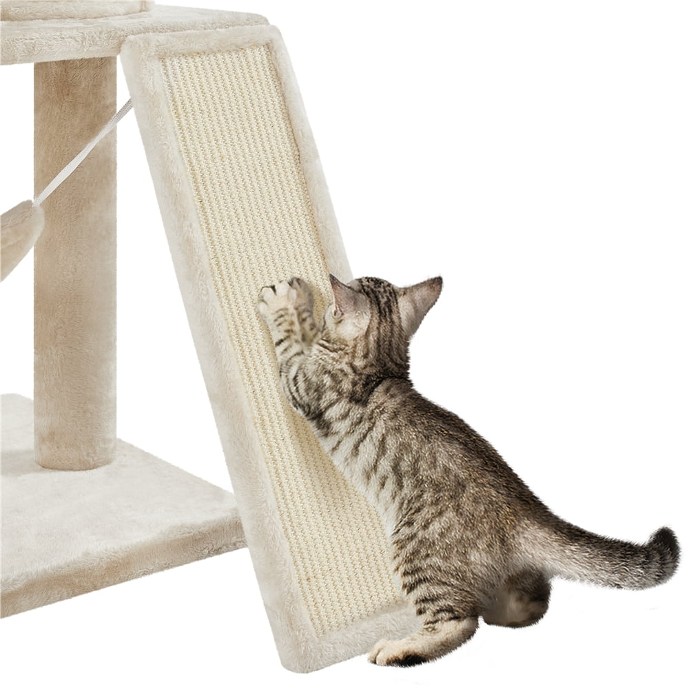 Alden Design 63″H Multi Level Cat Tree Condo with Basket & Hammock & Scratching Post, Beige