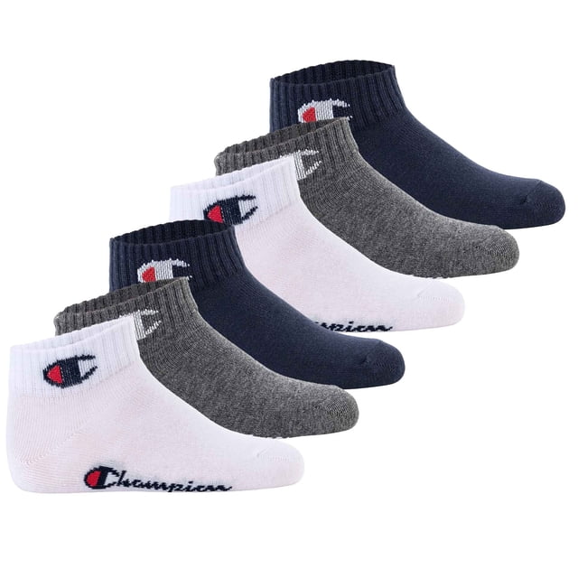 Champion Calcetines para niños, paquete de 6 - cuarto, logotipo, monocolor Azul/Blanco/Negro 27-30