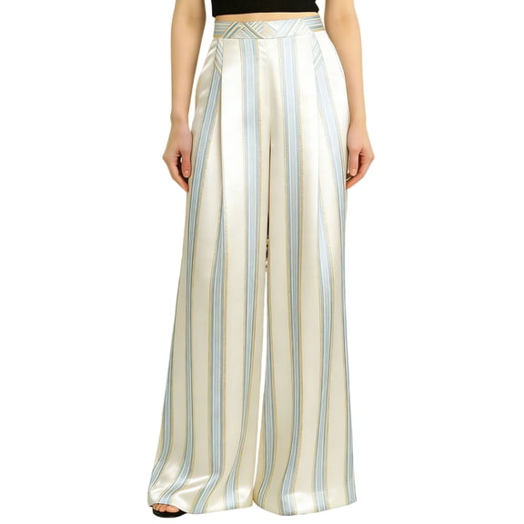 WMTBSRSW Womens Satin Palazzo Pants High Waisted Wide Leg Boho Trousers Lightweight Full Length Work Business Pants Airport Outfits Beige Large