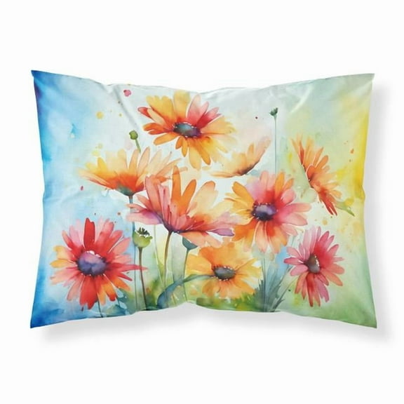 Gerbera Daisies in Watercolor Fabric Standard Pillowcase