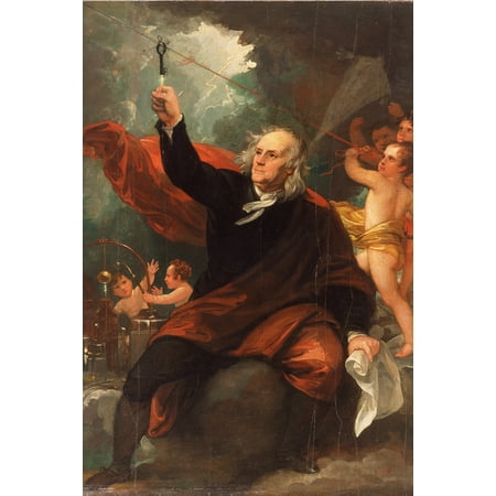 24x36 gallery poster, Benjamin Franklin Drawing Electricity from the Sky c. 1816 by Benjamin West