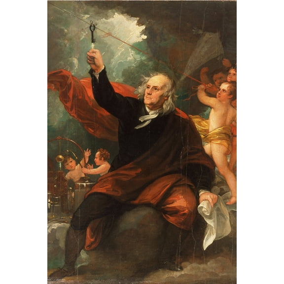 24x36 gallery poster, Benjamin Franklin Drawing Electricity from the Sky c. 1816 by Benjamin West