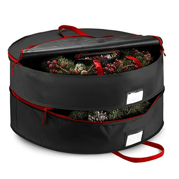 Christmas Tree Storage Bag, Fits Up 30 In Tall Artificial Trees-Heavy Duty Holiday Storage Box with Durable Reinforced Handles & Zipper & Transparent Pocket- 600D Oxford Tree Storage Container, Black