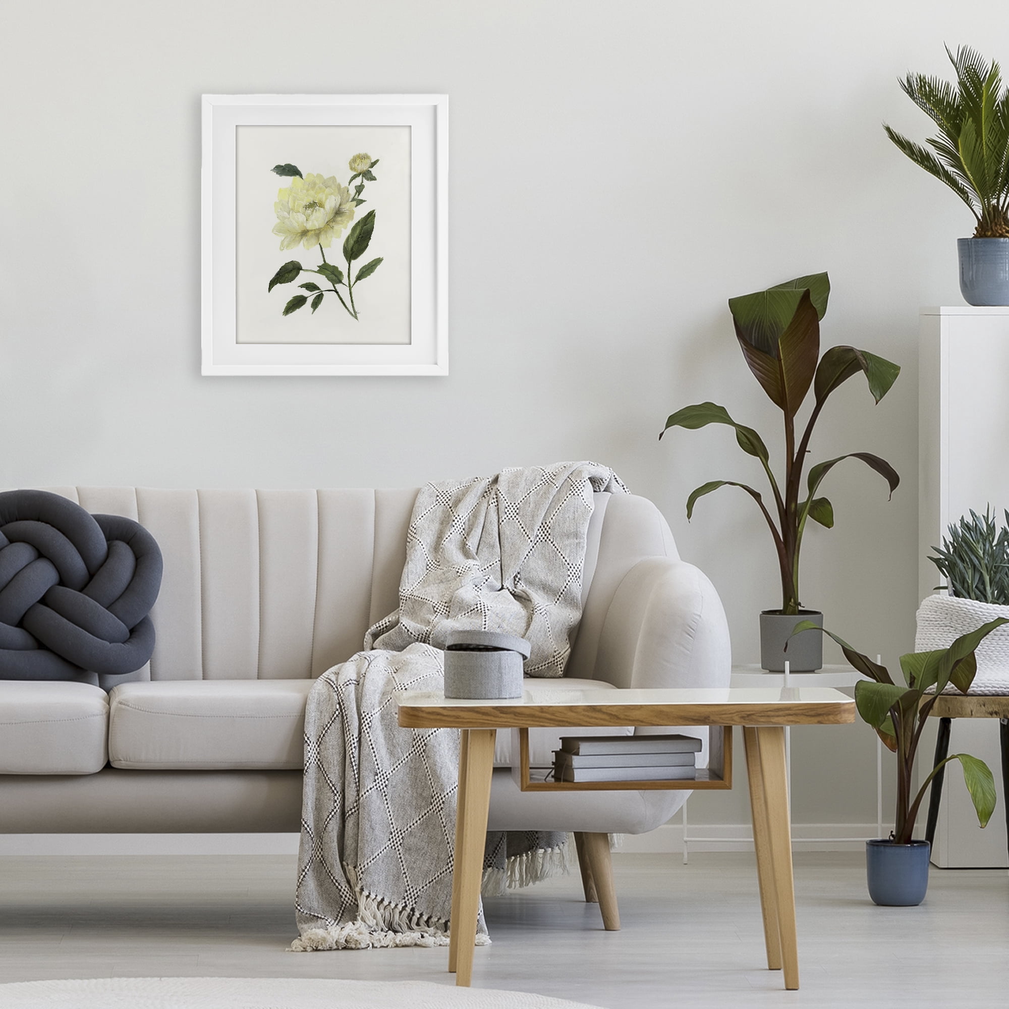 Stupell Industries Cream Garden Peony with Buds White Framed Print Under Glass, design by Nan