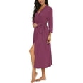 thumbnail image 4 of Peignoir pour Femmes Léger à Manches 3/4, Robe de Chambre Kimono à Col en V, Longue Tenue de Nuit, 4 of 5