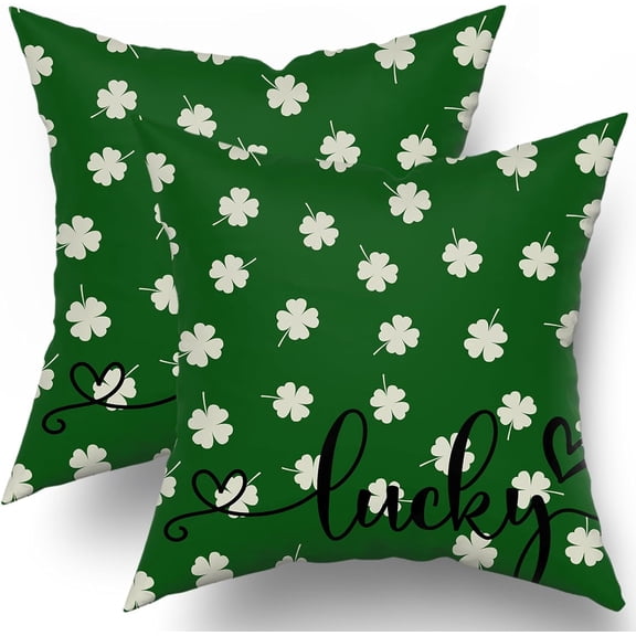 St Patricks Day Pillow Covers 20x20 Set of 2 St Patricks Lucky Clover Throw Pillows Spring Green Shamrock Decorative Pillowcase Rustic Cotton Square Cushion Cover for Couch Sofa Bed