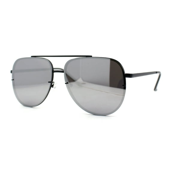 Mens 90s Rimless Officer Style Mirrored Lens Air Force Sunglasses Black Silver Mirror