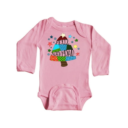 

Inktastic Feliz Navidad Patchwork Tree Quilting Gift Baby Boy or Baby Girl Long Sleeve Bodysuit