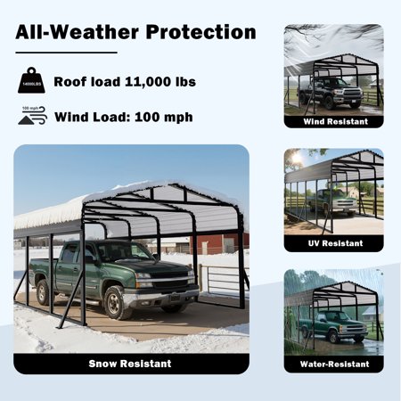Sylviera 12x25ft Heavy-Duty Metal Carport, Outdoor Car Port Canopy with Reinforced Iron Frame, All-Weather Shelter for Cars, Trucks & Boats, Easy Assembly