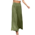 thumbnail image 3 of Outfmvch Wide Leg Linen Pants for Women Long Lounge Travel Pants Wide Leg Linen Pants Culottes for Womens Long Lounge Pant Gauchos for Women Baggy Linen Wide Leg Women's Culottes Army Green S-2XL, 3 of 9