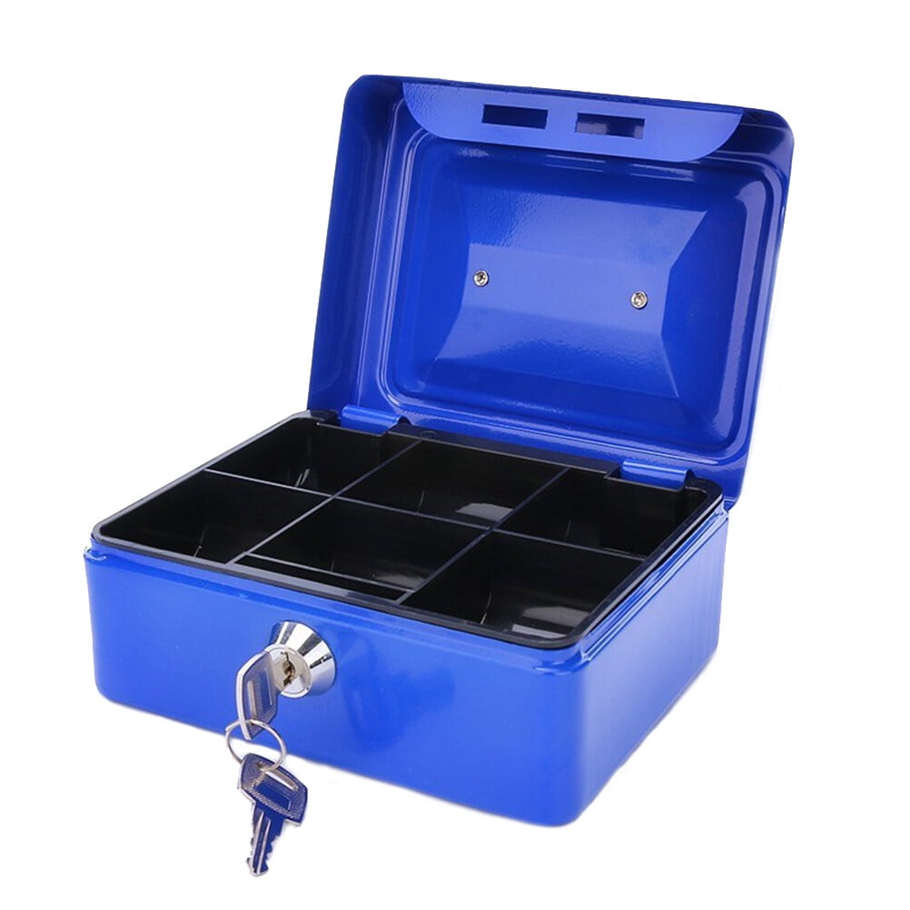 1PC 8 Inches Cash Box with Lock and Key Handle Double Layer Slots Money