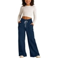 thumbnail image 2 of larppty Wide Leg Sweatpants for Teen Girl Open Bottom Baggy Pants Athletic Track Sweat Pants Athletic Joggers 2-14 Years（Navy, 10-12 Years）, 2 of 5