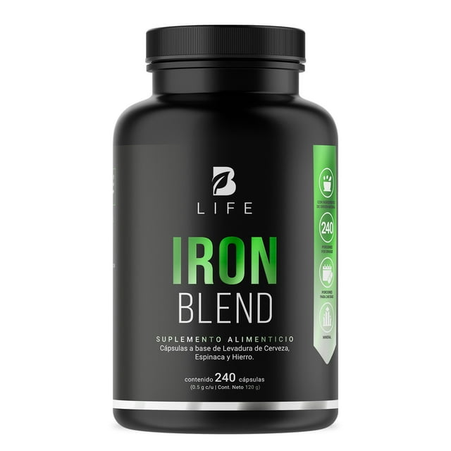 Fórmula de Hierro de 240 Cápsulas con Levadura de Cerveza y Espinaca. Ingredientes naturales. Iron Blend B Life. BLIFE cápsulas