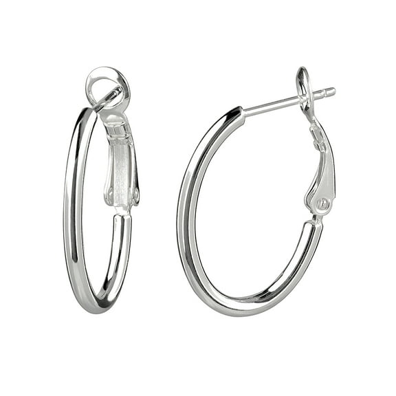 Fashion Rhodium Plated 17mm Classic Click-Back Hoop Earrings