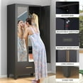 thumbnail image 4 of 75" Tall Metal Armoire Wardrobe Closet with Mirror Doors and Drawer, Adjustable Hanging Rod and Adjustable Shelf, Freestanding Storage Cabinet Organizer for Bedroom, Office, Laundry Room，Black, 4 of 7
