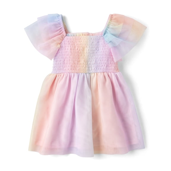 The Children's Place Baby & Toddler Girls Short Sleeve Rainbow Flutter Dress, Sizes 6M-5T