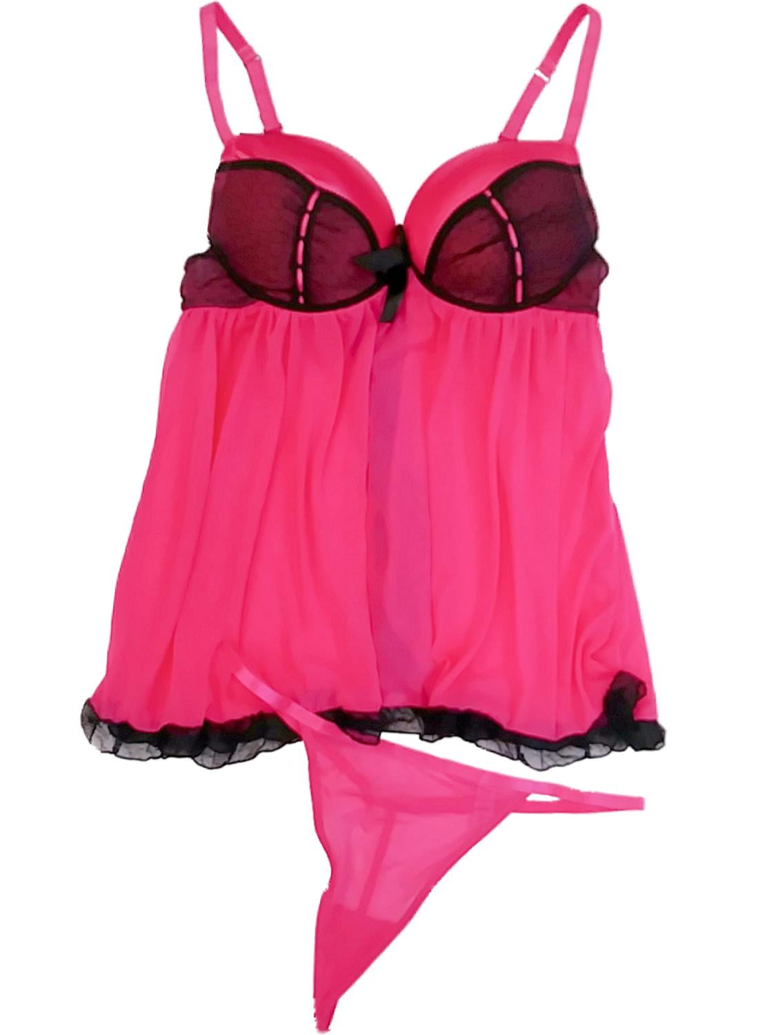 True Desire Womens Pink Black Babydoll Chemise Nightie Nightgown