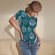 thumbnail image 3 of Balery whiter Snowflake balloons Body de cuello redondo de manga corta para mujer Tops de manga corta Tops básicos-Small, 3 of 7