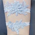 thumbnail image 5 of Juego de ligas de encaje para novia con piedra de rinoceronte y perla，Juego de ligas de boda de encaje blanco para mujer, ligas de novia con algo azul LingWen 1327537019817, 5 of 5