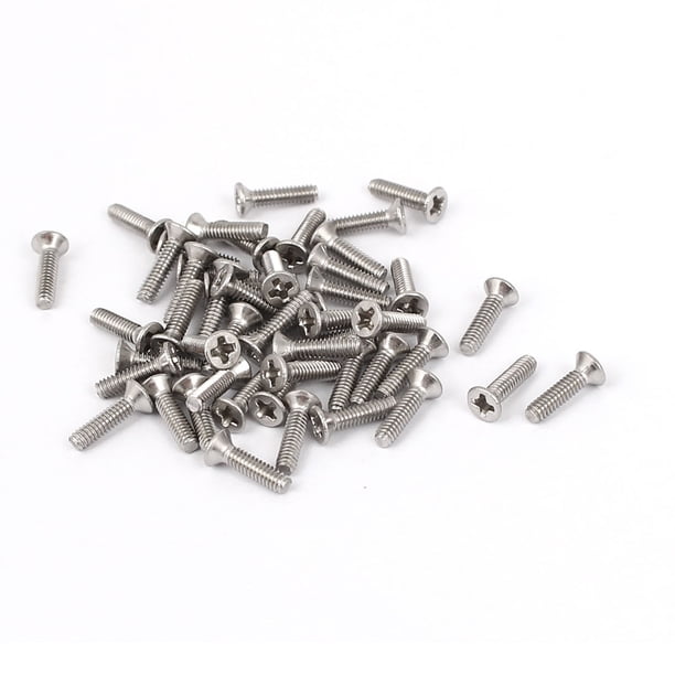 M2 - 0.4 x 8mm Tornillos de cabeza plana con rosca fina Phillips tono plateado 50 piezas