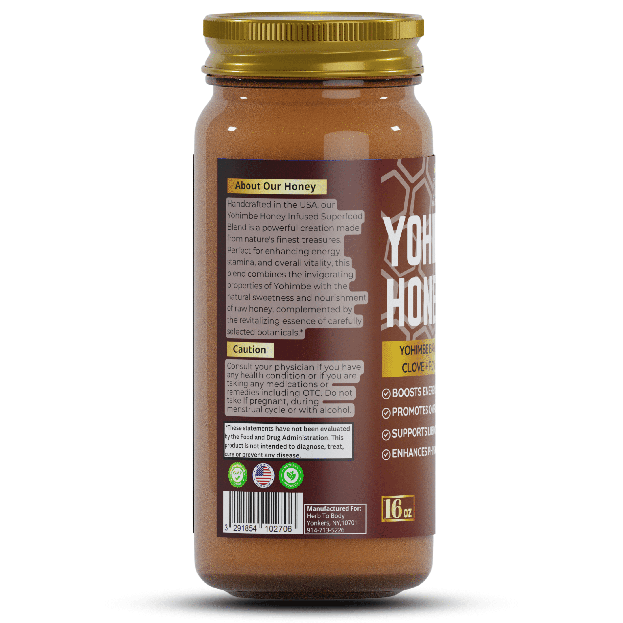 Herb To Body Yohimbe Honey | Multifloral Honey | Wildcrafted | 16oz