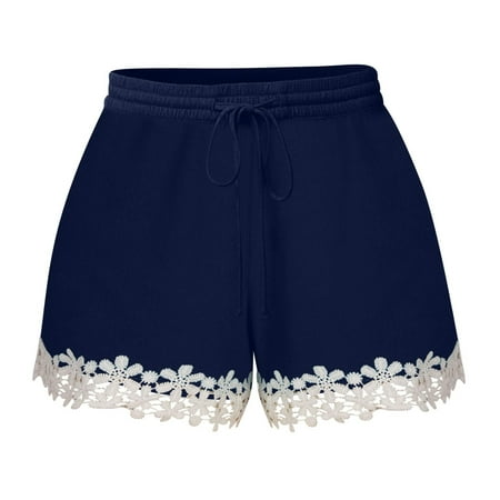 Mrasaso Summer Savings Clearance! Cotton Underwear for Women Women Pants Plus Size Lace Shorts Rope Tie Design Solid Color Yoga Sport Comfortable Leggings for Women Navy|L