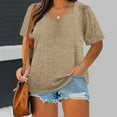 thumbnail image 2 of Summer Savings! Loopsun Plus Size Womens Tops, T Shirts for Women, Women's V Neck Short Sleeve Solid Oversized T-shirt Top Khaki L, 2 of 5