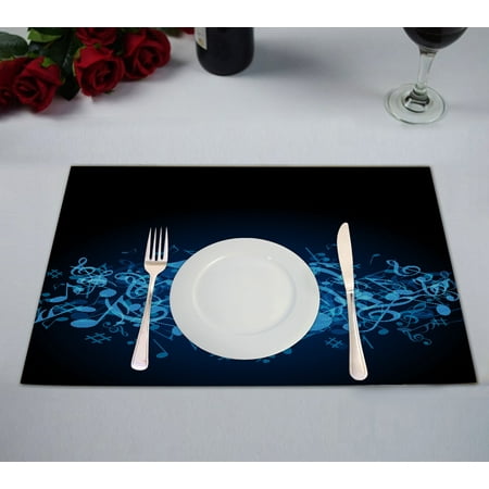 

ABPHQTO Blue Music With Fly Notes Placemat 12x18 Inch Set of 2 Table Placemats
