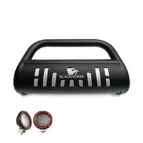 Black Horse Bull Bar Incl. pair of 5.3"Dia.LED Lights w/Red Trim Rings Skid Plate Matte Black Compatible with 2016-2023 Jeep Renegade-BBJPREA-SP-PLFR