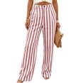 thumbnail image 2 of Mifsaly Striped Linen Pants Women High Waisted Wide Leg Summer Pant Lightweight Loose Fit Casual Beach Vacation Outfits with Pockets 2026 Pink,XL, 2 of 8