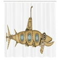 thumbnail image 3 of Steampunk Shower Curtain, Barracuda Fish Shape Inspired Submarine Image with Weathered Effect, Fabric Bathroom Set with Hooks, 69W X 84L Inches Extra Long, Beige Pale Blue White, by Ambesonne, 3 of 3