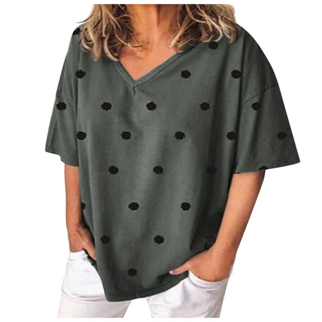Blusa de manga corta con cuello en V y estampado de puntos sueltos informales de verano para mujer OAVQHLG3B Store lin121212