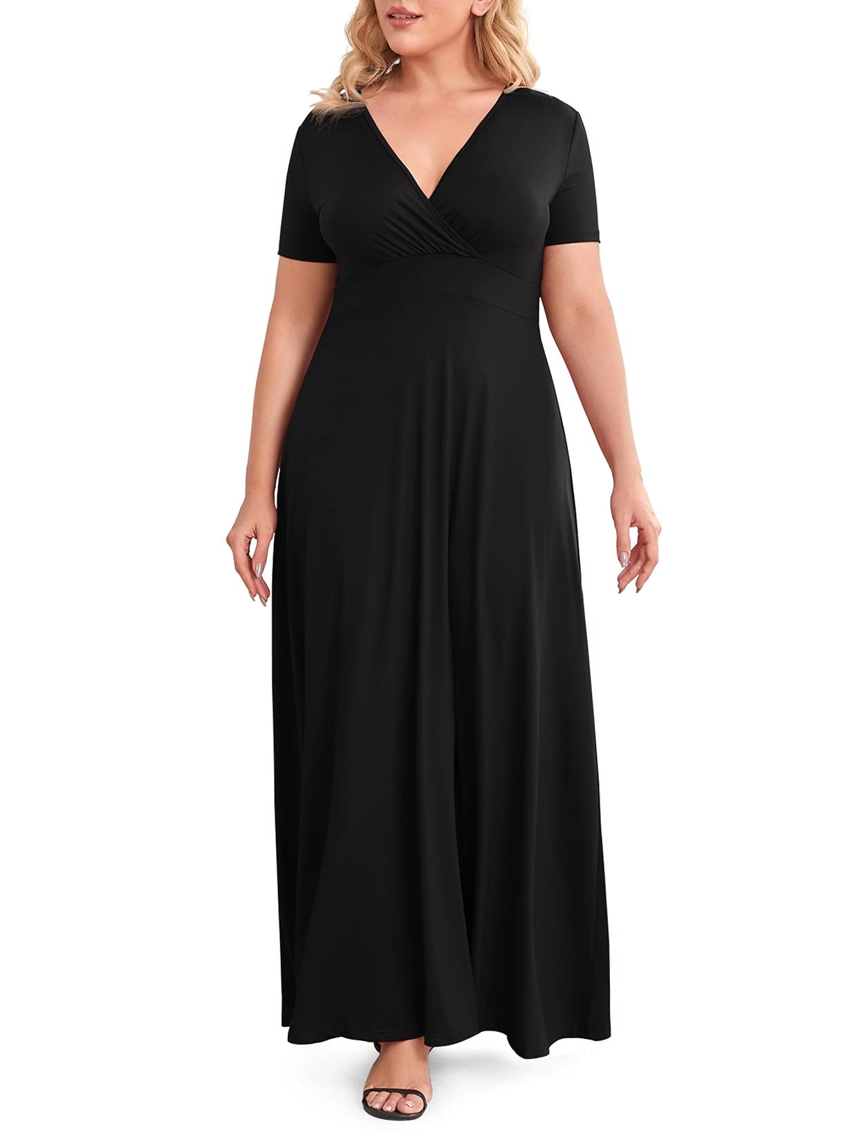 POSESHE Women's Solid V-Neck Short Sleeve Long Dress, Plus Size Gown -  Walmart.com