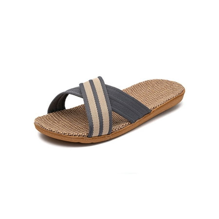 

UKAP Women Men Flat Sandals Summer Slide Sandal Beach Slides Comfort Linen Shoes Unisex Open Toe Non-slip Gray D 5-5.5