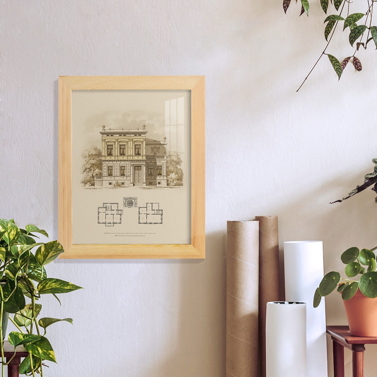 Estate and Plan III -Framed Print w/glass-Natural Wood