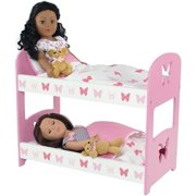 18 inch Doll Furniture Bunk Bed & Accessories - Butterfly | 18" Doll Double Baby Doll Bunkbed, with Two Fluffy 3 PC Doll Bedding Sets | Compatible with American Girl Dolls