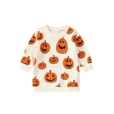 

Toddler Baby Halloween Outfit Boy Girl Pumpkin Sweatshirt Crewneck Pullover Sweater Long Sleeve Shirt Fall Clothes