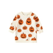 sdghg Kids Toddler Girls Boys Halloween Sweatshirt Long Sleeve Crewneck Pullover Sweater Tops Pumpkin Outfit Clothes