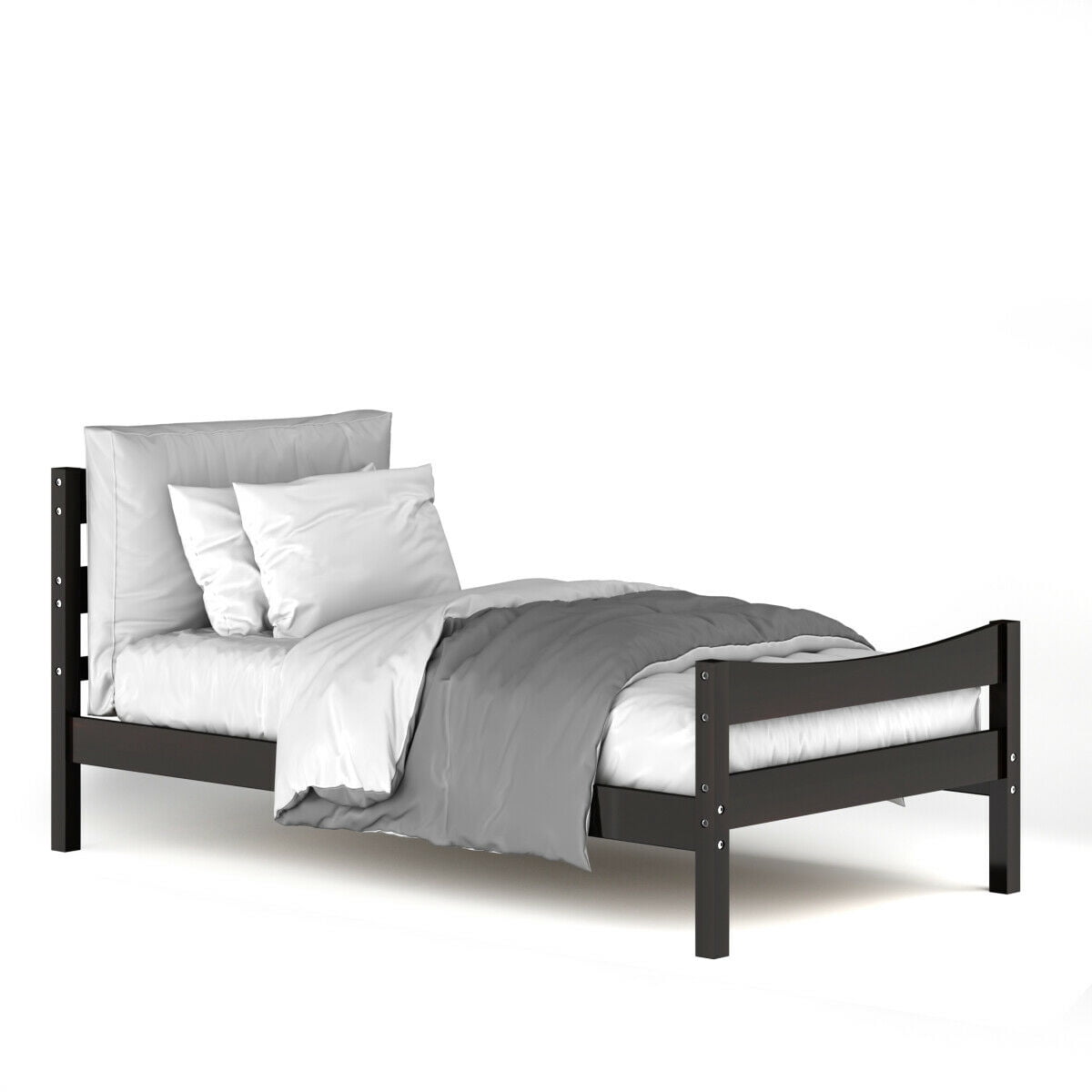 Gymax Twin Size Platform Bed Frame Foundation w/Headboard &Wood Slat Support Espresso