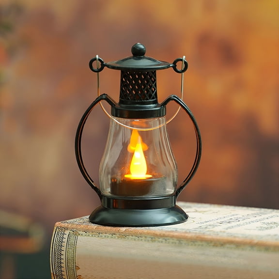 HIBIBUD Small Decorative LED Lantern with Handle, Indoor Outdoor Hanging Candle Lamp for Farmhouse, Weddings, Camping, Halloween and Christmas