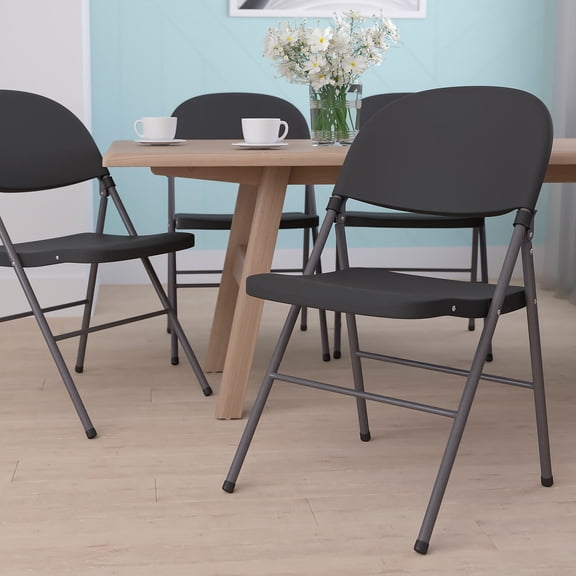 Flash Furniture 4 Pack HERCULES Series 330 lb. Capacity Black Plastic Folding Chair with Charcoal FrameNative AmericanNative