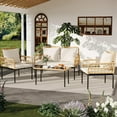 thumbnail image 3 of 4 Pieces Patio Furniture Set, Outdoor Wicker Rattan Bistro Set with Glass Table & Thick Cushions, Boho Patio Conversation Loveseat Chairs Set for Balcony, Garden, Backyard, Poolside,Beige, 3 of 7