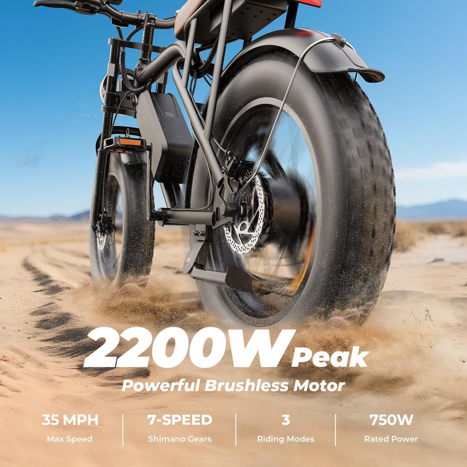 2PCS Electric Bike for Adults, 2200W, 35MPH & 75 Miles, 20"x4" Fat Tire, 48V 15.6Ah Removable Battery, 7-Speed & 3 Modes, Full Suspension E Mountain Bike, UL 2849 Certified