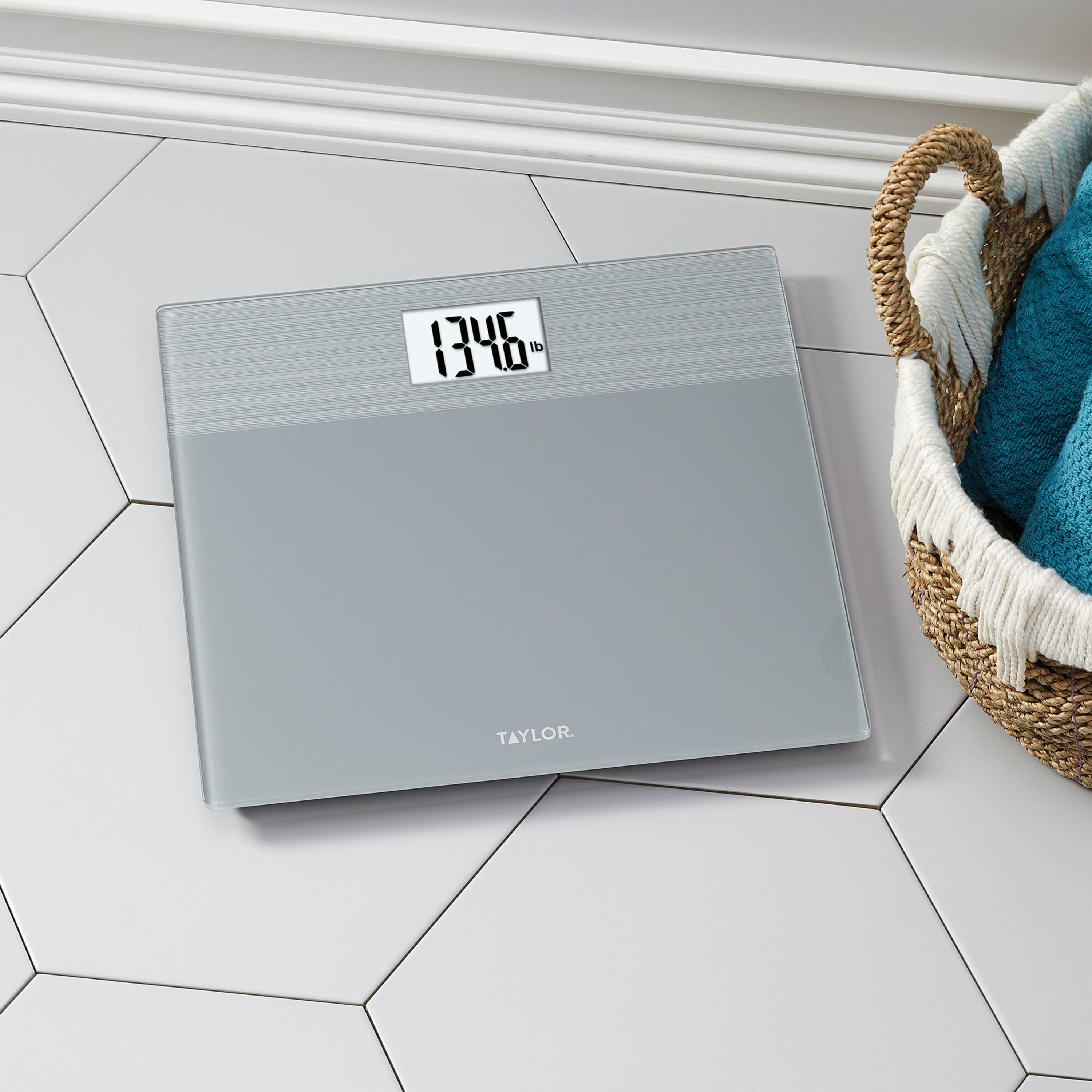 Taylor Digital Glass Scale with Textured Herringbone Design, 500 lb