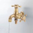 thumbnail image 3 of Robinet Extérieur Style Ancien, Robinet d'Eau Rétro en Cuivre avec Double Bec, Machine à Laver à Froid Simple pour Évier de Piscine (1 Pce, Or Vintage), 3 of 5