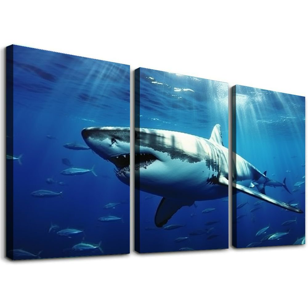 JRXY Mexico, Guadalupe Island, Great White shark Canvas Wall Art Print, Wildlife Artwork 12''x16''X3 Panels 12x16x3pcs